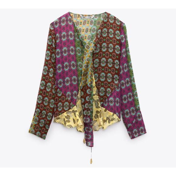 ZARA Floral Sheer Blouse Size X-Small NWT - Picture 4 of 13